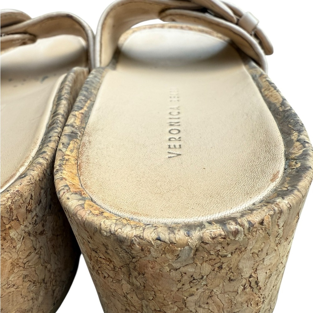 Veronica Beard Beige Woven Slides Wedge Heel Buckle - Picture 10 of 11
